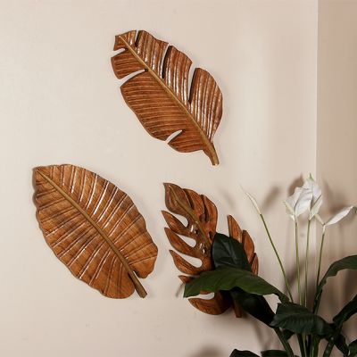 Carved Wood Leaf Wall Decor