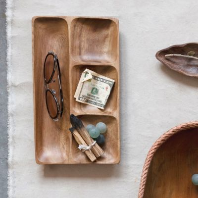 Carved Wood Sectioned Organizer Tray