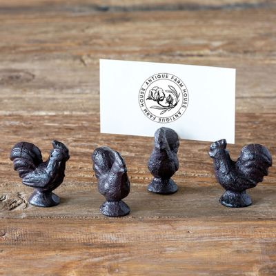 Cast Iron Rooster Card Holder Set of 4