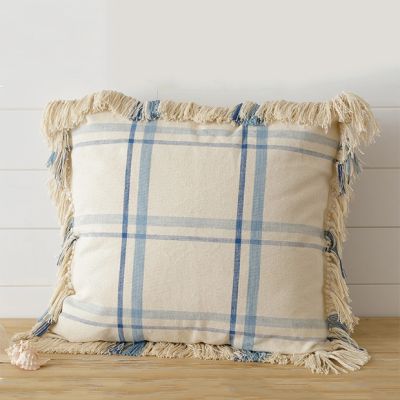 Casual Plaid Fringed Accent Pillow