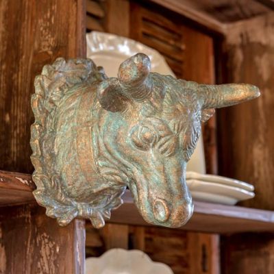 Antiqued Cow Head Wall Mount