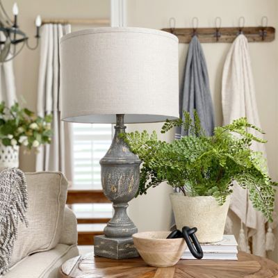 Distressed Table Lamp With Linen Shade