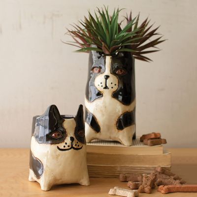 Adorable Ceramic Dog Planter Set of 2