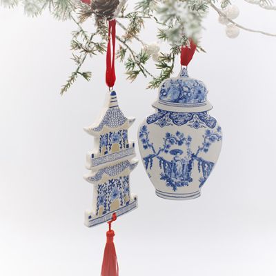 Ceramic Chinoiserie Ornaments Set of 2