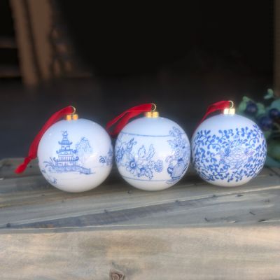 Chinoiserie Christmas Ceramic Ball Ornament Set of 3
