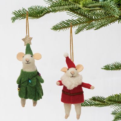 Christmas Mice Felt Tree Ornaments Set of 2
