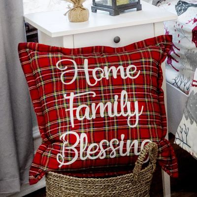 Christmas Plaid Home Family Blessing Pillow Cover