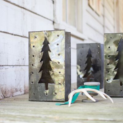 Christmas Tree Cutout Tin Bag Lantern Set of 6
