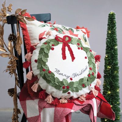 Christmas Wreath Applique Accent Pillow