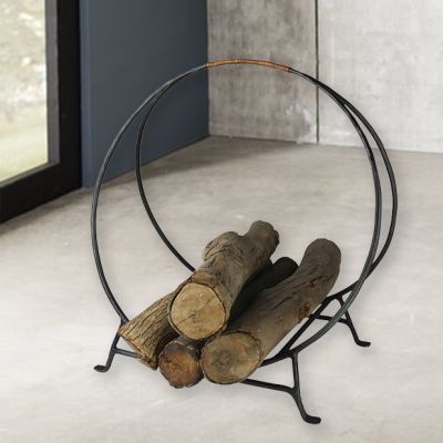 Circle Iron Log Holder With Leather Handle