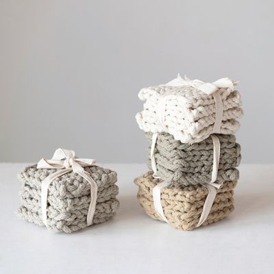 Classic Farmhouse Cotton Crocheted Coaster Set of 4