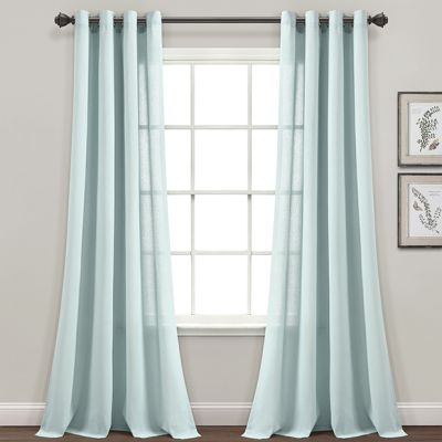 Classic Faux Linen Grommet Curtain Panel Set of 2 Blue