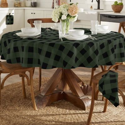 Classic Holiday Green and Black Buffalo Check Round Tablecloth