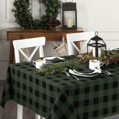 Classic Holiday Green and Black Buffalo Check Tablecloth