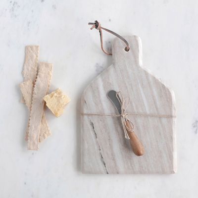 2 Piece Classic Marble Cheese Board With Knife