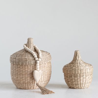 Classic Seagrass Basket With Lid Set of 2