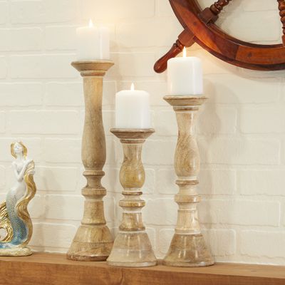 Classic Turned Wood Candleholder Set of 3