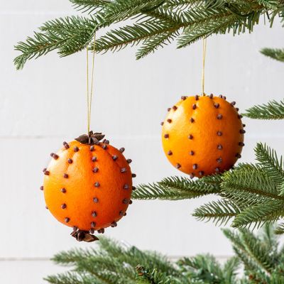 Cloved Orange Fruit Ornaments, Set of 2