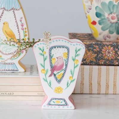 Colorful Fan Shaped Vase With Bird