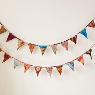 Colorful Kantha Quilt Bunting Flags