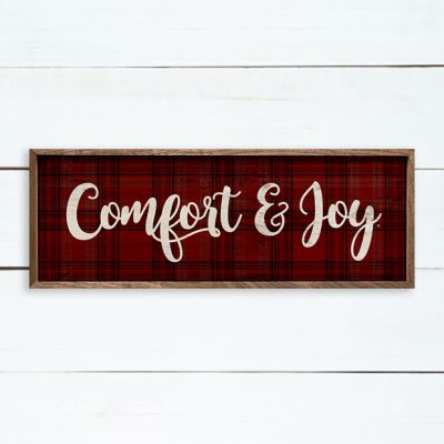 Comfort And Joy Plaid Red Wall Sign