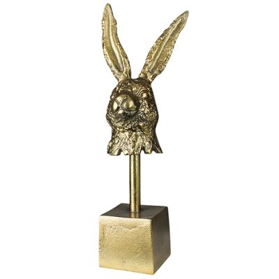 Contemporary Brass Hare Head Pedestal Sculpture