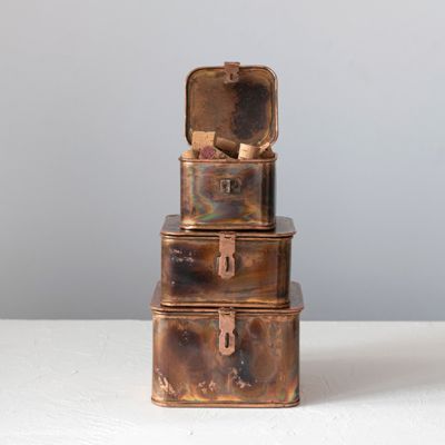 Copper Finish Decorative Metal Boxes Set of 3
