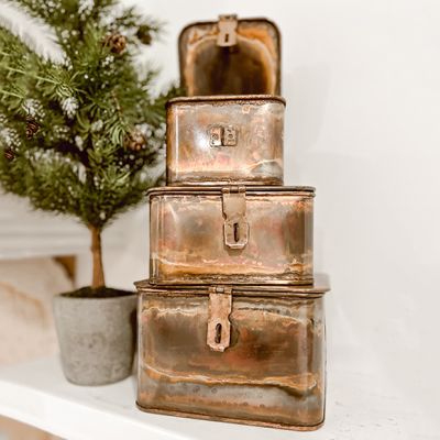 Copper Finish Decorative Metal Boxes Set of 3