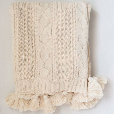 Cotton Knit Cable Throw Blanket