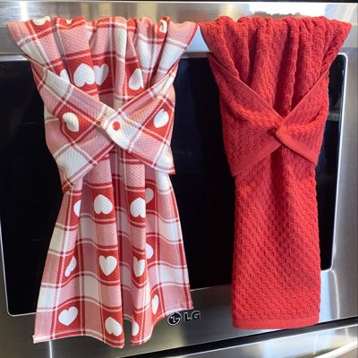 Country Check Valentines Kitchen Towel Set of 2