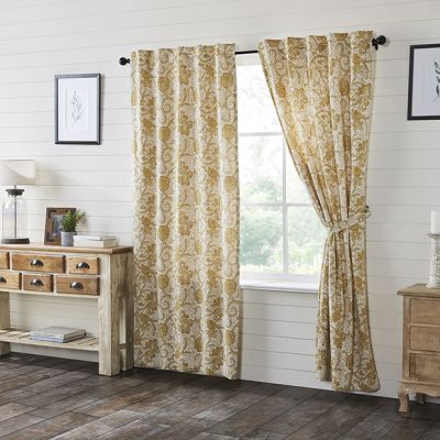 Country Chic Gold Floral Pattern Curtain Panel Set of 2