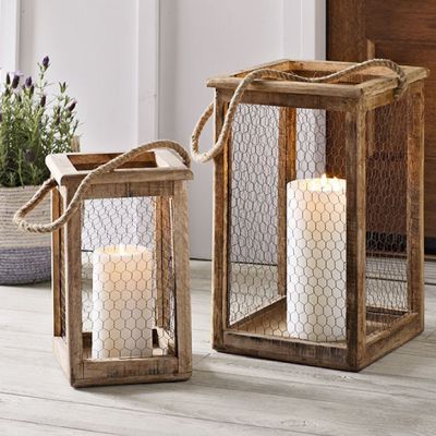 Country Farm Chicken Wire Candle Lantern Set of 2