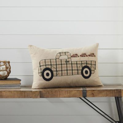 Country Plaid Apple Truck Accent Pillow