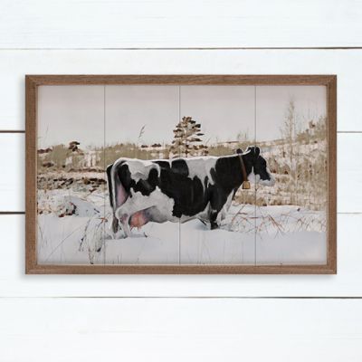 Cow In Field Of Snow Framed Wall Art