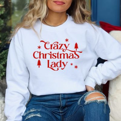 Crazy Christmas Lady Sweatshirt White