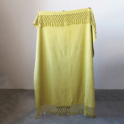 Crocheted Edge Woven Cotton Throw Blanket