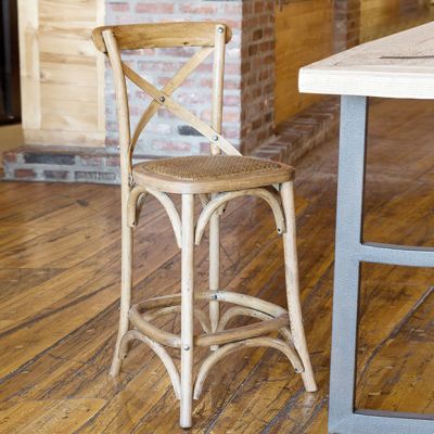 Cross Back Counter Stool With Woven Seat