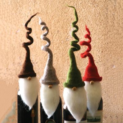 Curly Hat Santa Felt Wine Topper Set of 4