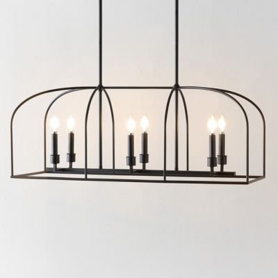 Curved Metal 6 Light Linear Chandelier