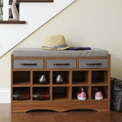 Cushioned 10 Cubby Wood Bench