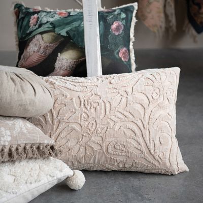 Cutwork Pattern Cotton Velvet Lumbar Pillow