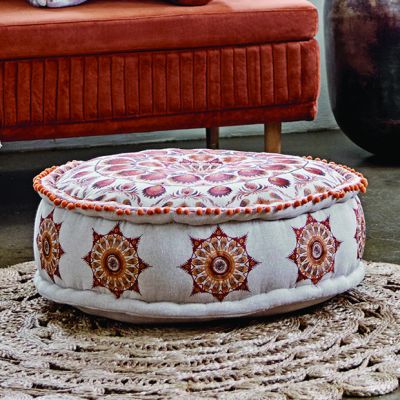 Multicolor Embroidered Pouf Cushion