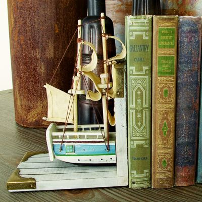 Exquisite Wooden Ship Bookends