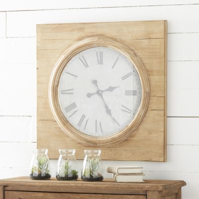 Square Wood Clock With Round Face