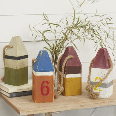 Wood Buoy With Rope Set of 4