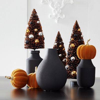 Dark Bottlebrush Trees With Ornaments Set of 3