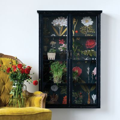 Dark Wood Cabinet With Floral Backing
