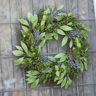 Decorative Boxwood Wreath With Blueberries