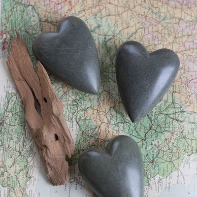 Decorative Carved Stone Hearts Set of 6