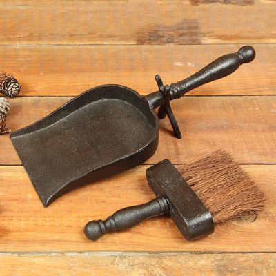 2 Piece Decorative Cast Iron Dust Pan With Broom Set
